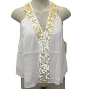 NEW CIEBON Women's Top V-Neck Tank Cream